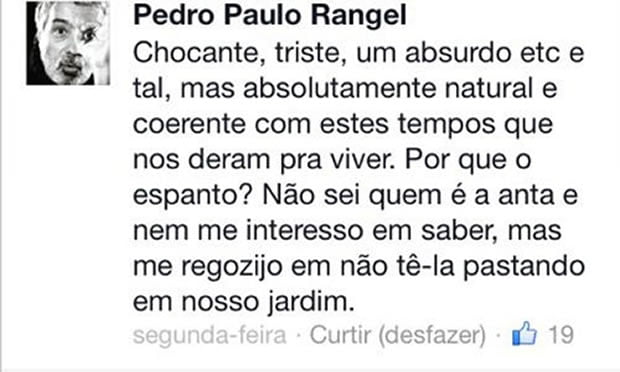 O ator Pedro Paulo Rangel usou da sua conta no Twitter para criticar as declarações de Caio Castro à Marília Gabriela: "Anta"