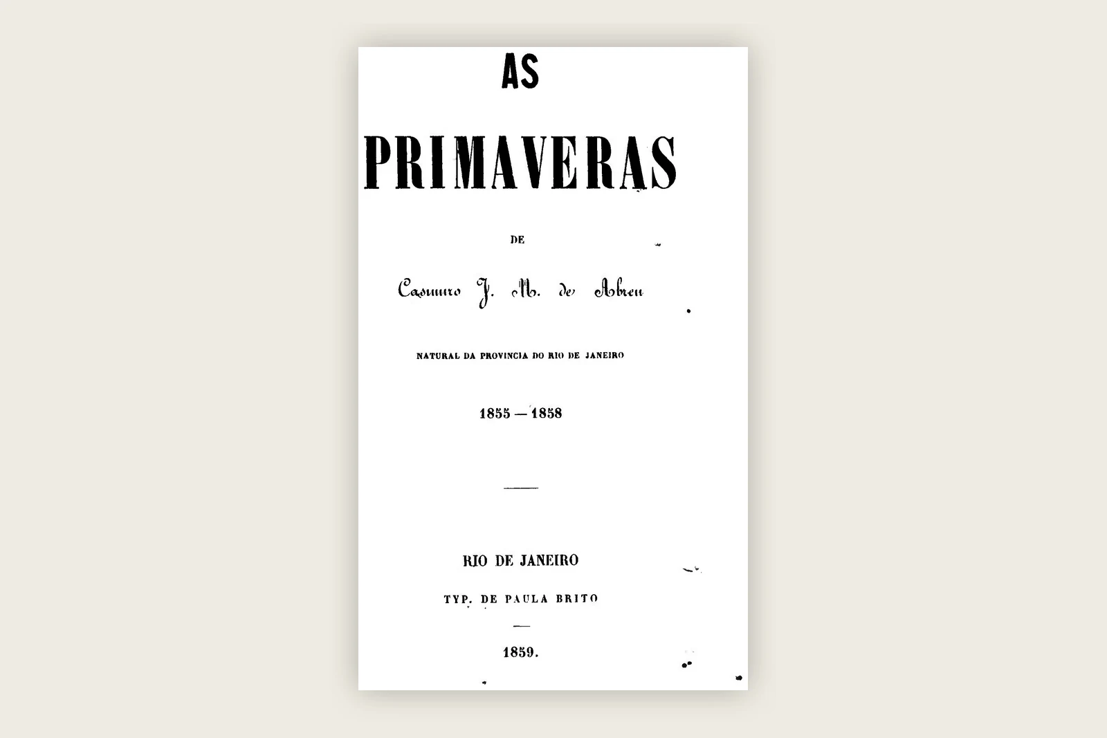 Folha de rosto da primeira edição de As Primaveras, de Casimiro de Abreu, publicada em 1859