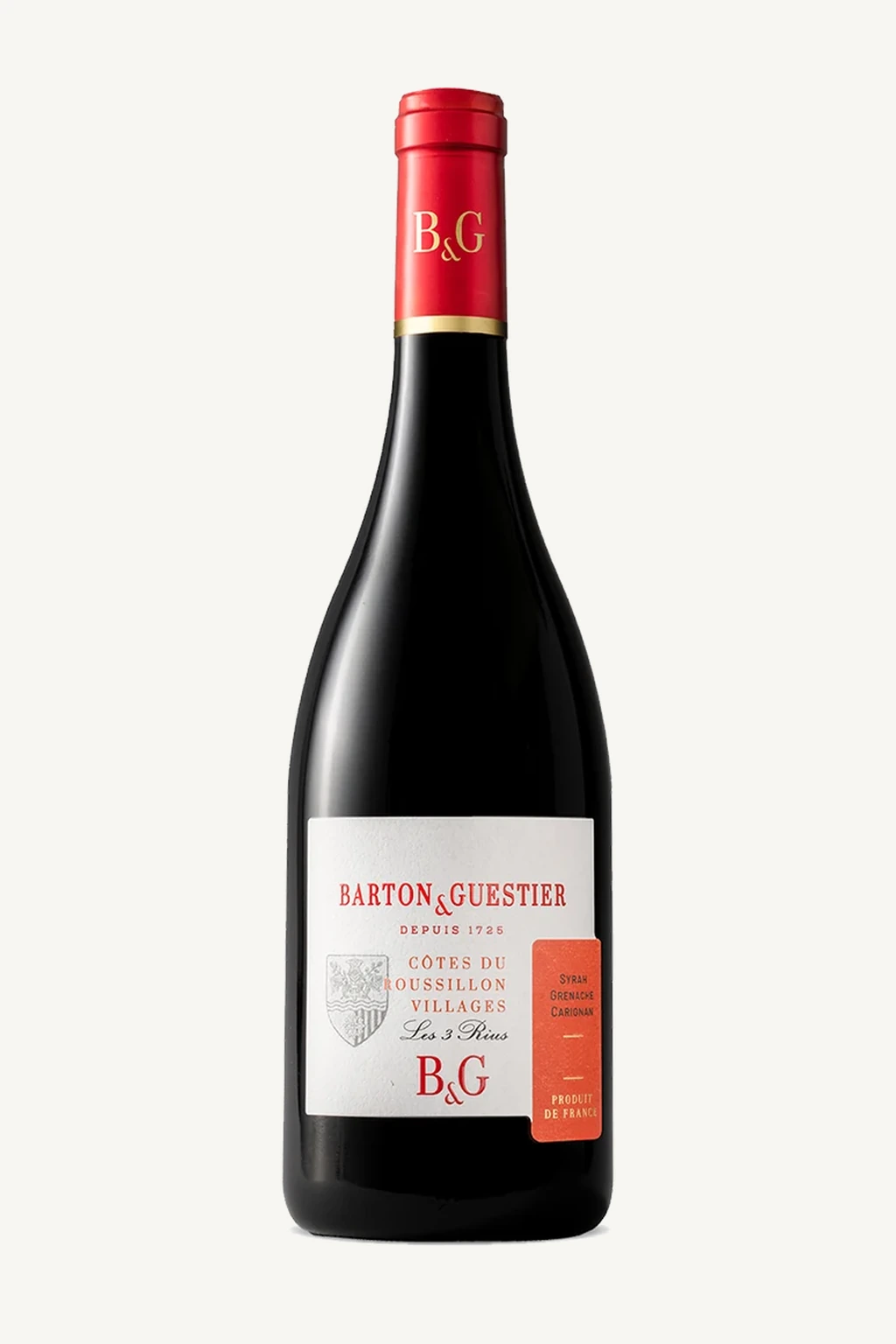 Garrafa do vinho Barton & Guestier Les 3 Rius Côtes du Roussillon Villages 2021