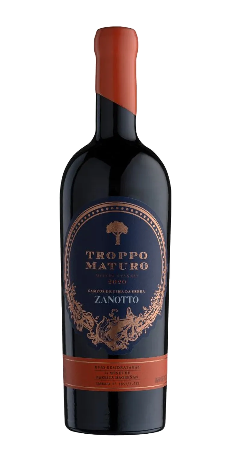 Garrafa de tinto de uvas sobremaduras 2020
