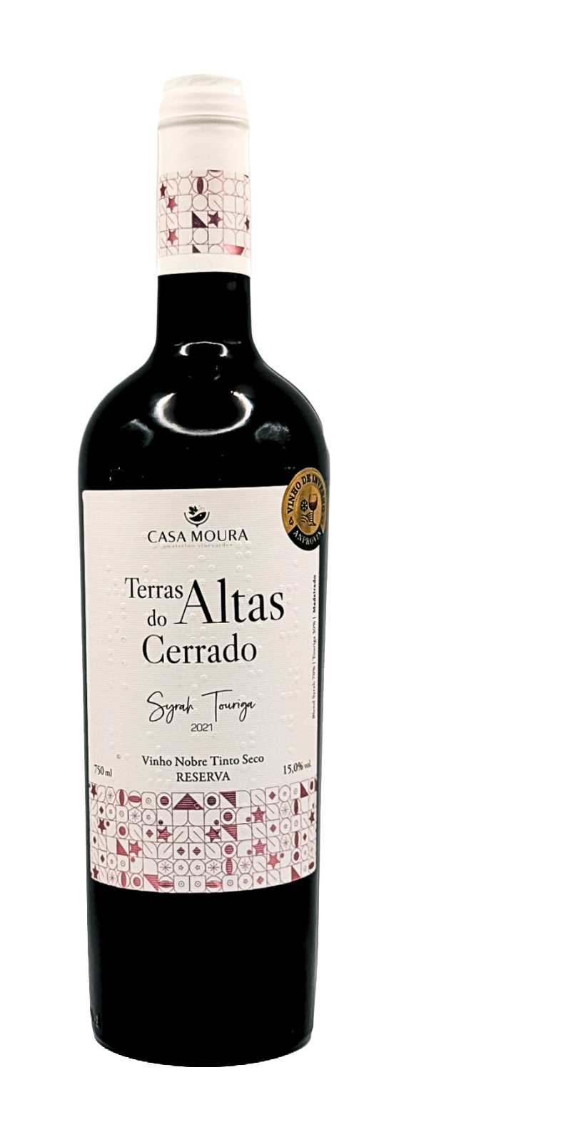 Garrafa de Syrah e Touriga Nacional 2021 produzida em Goiás
