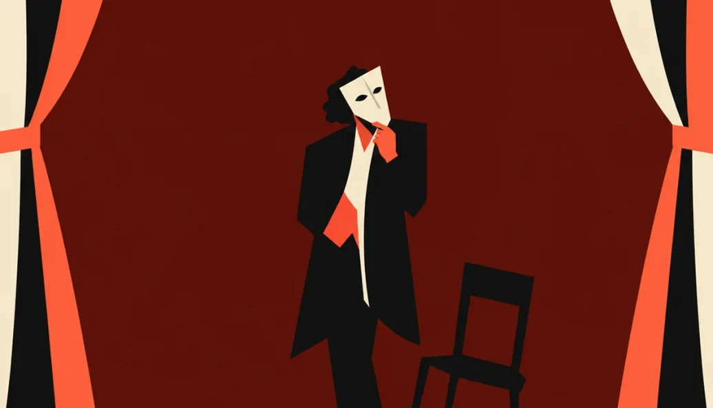 Ilustração editorial original sobre o palco e as peças de Qorpo-Santo