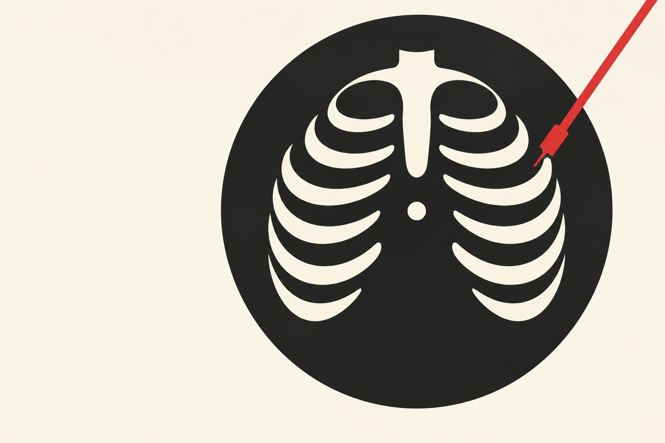 Ilustração de um disco preto com costelas claras e uma agulha vermelha sobre fundo creme.