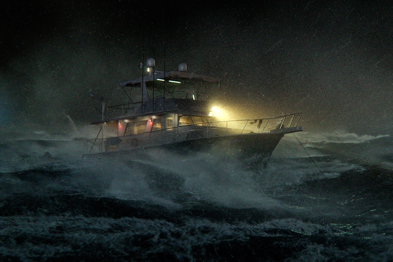 Iate enfrenta ondas e chuva durante a noite em Contra o Furacão.