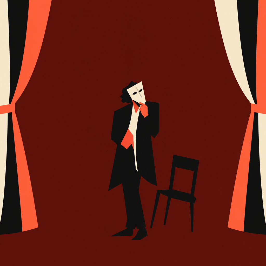 Ilustração editorial original sobre o palco e as peças de Qorpo-Santo